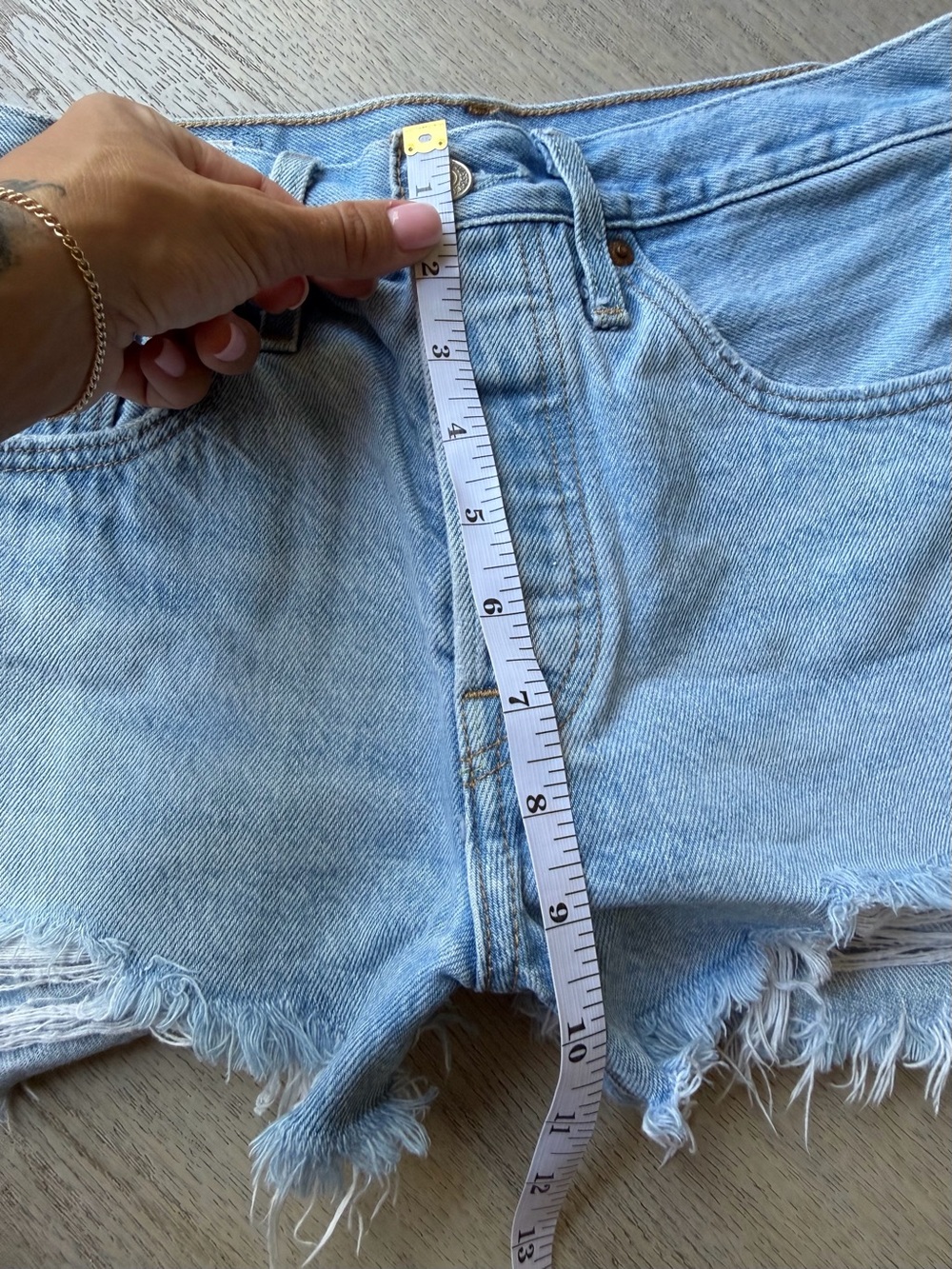 Levi's Light Blue Distressed High-Waist Cutoff Shorts - Picture 6 of 7
